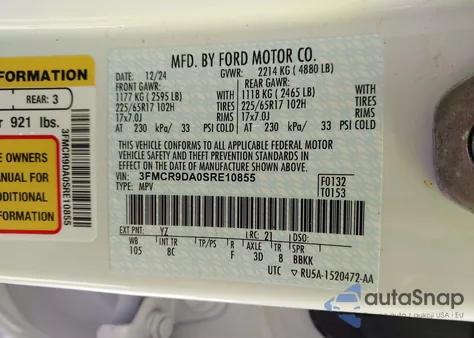 2025 Ford Bronco Sport Badlands из США, поврежденный, VIN 3FMCR9DA0SRE10855